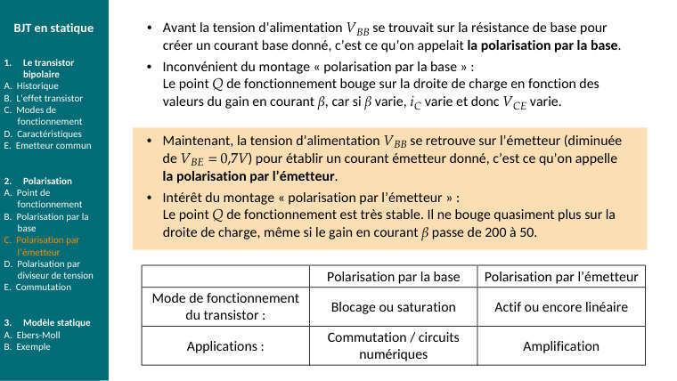 Diapo du cours : Avant la tension d’alimentation 𝑉𝐵𝐵se trouvait sur la résistance de base