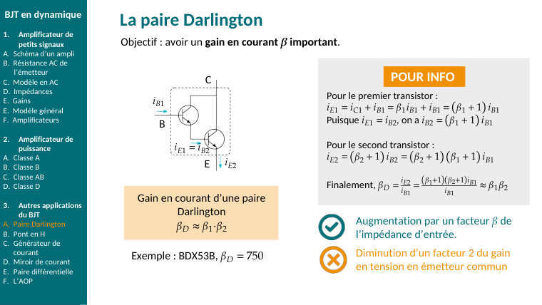 Diapo du cours : Objectif : avoir un gain en courant 𝜷important.