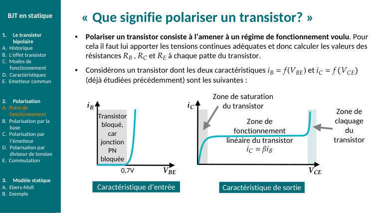 Diapo du cours : « Que signifie polariser un transistor? »